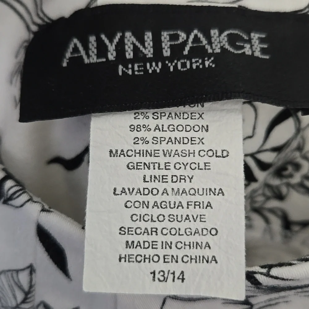 Alyn Paige Floral Black and White Dress 13/14 Belt & Zipper Back - Picture 2 of 4